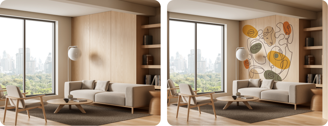 Modern Living Room Feature Wall | Wood Abstract Art Mural